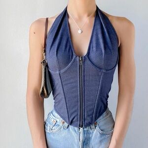 Halter corset in heathered blue